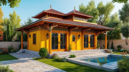 Obraz premium Modern Asian Style House with Swimming Pool.