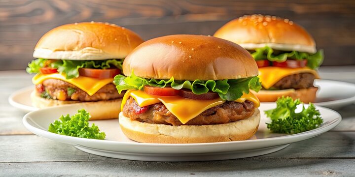 Juicy and cheesy zinger burgers on a white plate , delicious, fast food, meal, lunch, cheese, chicken, sandwich, savory, crispy