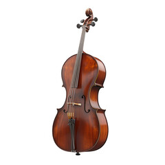 Fototapeta premium Elegant wooden cello isolated on a white background, showcasing detailed craftsmanship and rich brown tones, perfect for musical presentations.