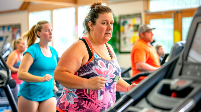 Women Exercising on Treadmills at the Gym to Lose Weight