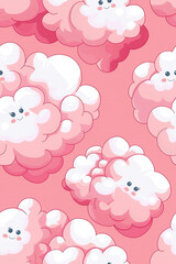 Vertical cartoon background of pink fluffy clouds. Generated by artificial intelligence