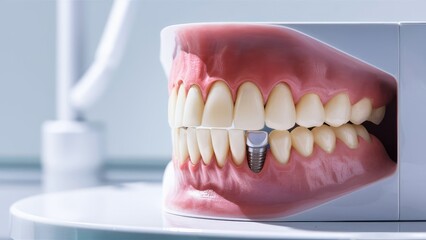 Obraz premium A high-resolution depiction of a dental implant being placed in a patient's jaw.