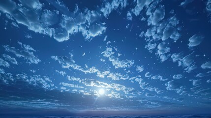 Fototapeta premium Capture the tranquility of a moonlit sky with scattered cirrocumulus clouds, their soft, patchy formations drifting under the silver glow of the moon