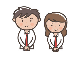 前で手を重ねる制服姿のかわいい男女高校生カップルの上半身イラスト