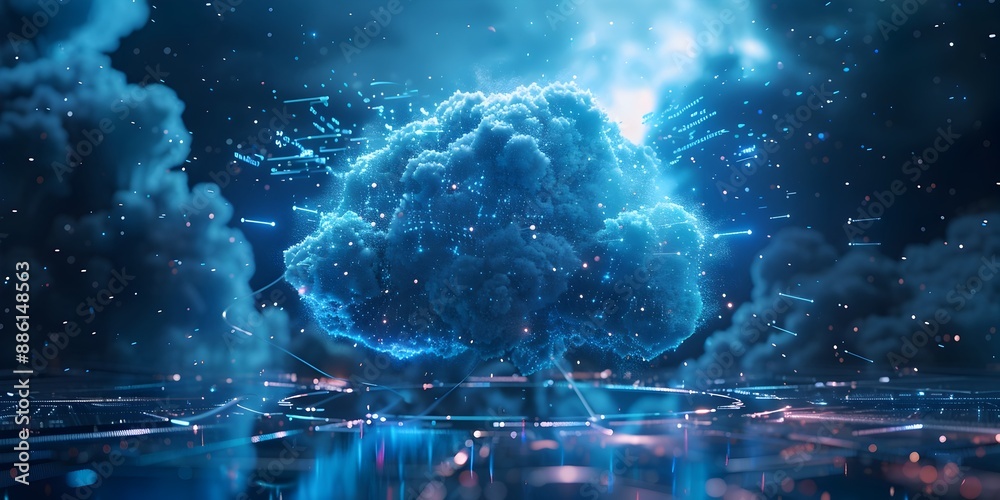 Sticker futuristic holographic cloud display with advanced 3d sci fi technology concept