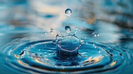 Close-up of a falling water drop creating a splash on the water surface, riddles pattern