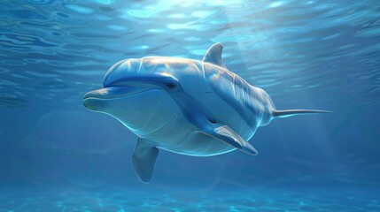 Fototapeta premium dolphins swimming underwater on blue sea background