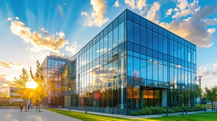 Obraz premium Modern university building with glass walls