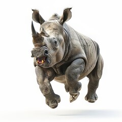 Fototapeta premium Majestic rhinoceros in midstride showcases power and grace