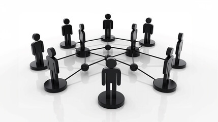 3d social network connected people, a network of human figures, interconnected by black lines to form a grid structure, indicating interconnections or relationships in business or community