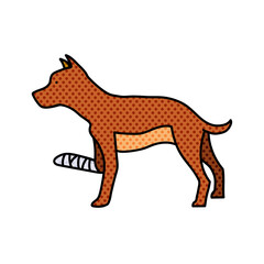 leg injured dog halftone hand drawn  color vector illustration