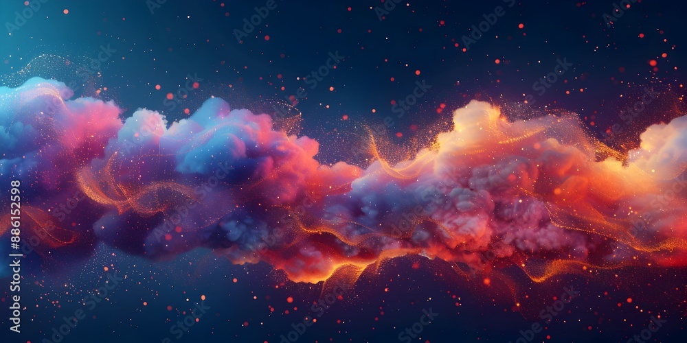 Poster vibrant and psychedelic abstract cloud with ethereal data streams and cosmic patterns