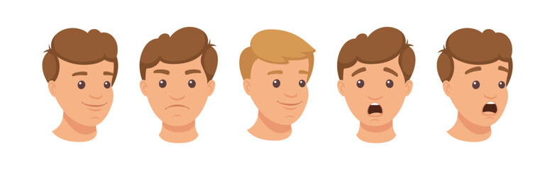Handsome Man Character Demonstrating Emotion Vector Illustration Set