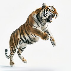 Obraz premium Tiger Leaping with Open Jaws and Sharp Teeth