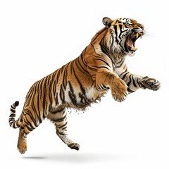 Obraz premium Tiger Leaping MidAir With Open Jaws And Sharp Teeth