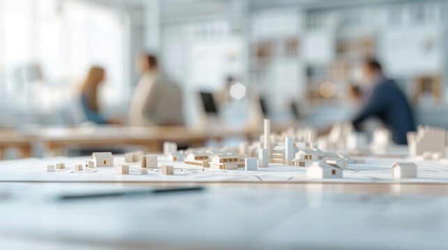 Urban Development Blueprint Collaboration in Architecture Firm's Office
