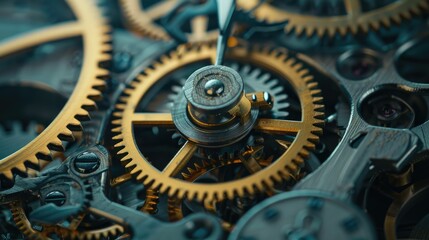 Vintage clock mechanism with gears and cogs, emphasizing timeless engineering