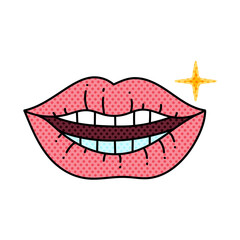 Obraz premium smiling mouth and teeth halftone hand drawn color vector illustration