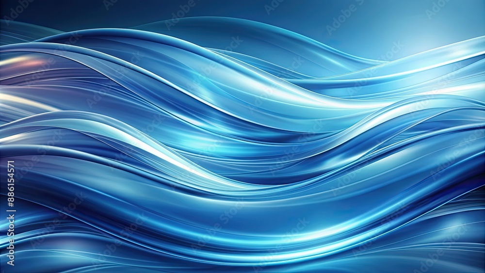 Wall mural elegant blue flowing waves with smooth light pattern , abstract, background, elegant, blue, flowing,