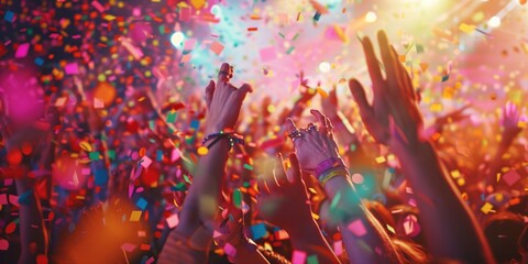 Party-Publikum bei Konzert mit Konfetti