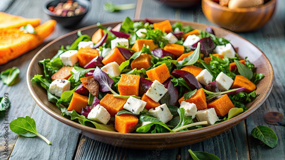 Wall mural A fresh and vibrant sweet potato salad with greens and feta, perfect for a healthy and flavorful meal , sweet potato, salad