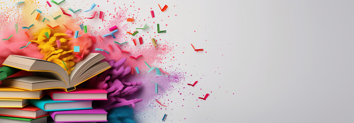 Colorful Books Flying in the Air
