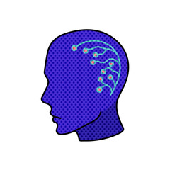 artificial intelligence human head halftone hand drawn  color vector illustration
