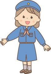 案内をするガールスカウトの女の子