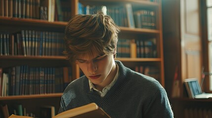 Young man student study in the school library