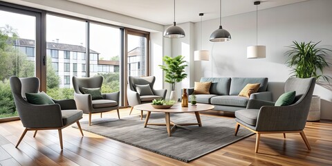 Fototapeta premium Modern living room with stylish chairs, modern, living room, chairs, contemporary, interior, design, furniture, home