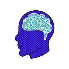 mental health human brain halftone hand drawn  color vector illustration