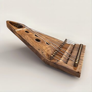 Ancient wooden instrument with strings and tuning pegs