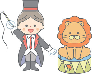 Obraz premium 猛獣使いとライオン