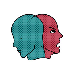mental health bipolar halftone hand drawn  color vector illustration