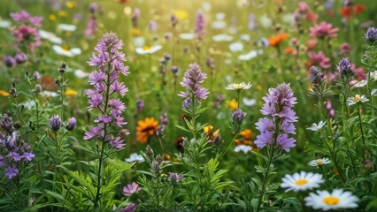 Fototapeta premium Purple Wildflowers in a Meadow.