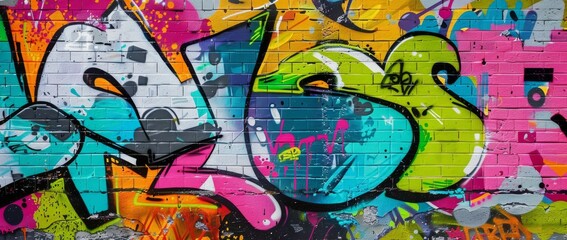 A graffiti wall with a colorful abstract background. A backdrop of artistic pop art.