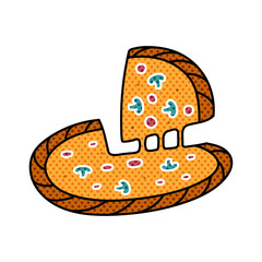 pizza halftone hand drawn  color vector illustration