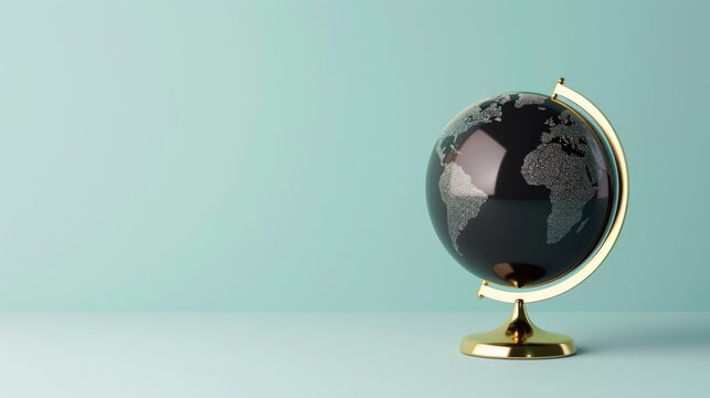 An elegant black globe set against a clean, minimalistic background, providing ample copy space for adding text or graphics. This image conveys a sense of sophistication and style.