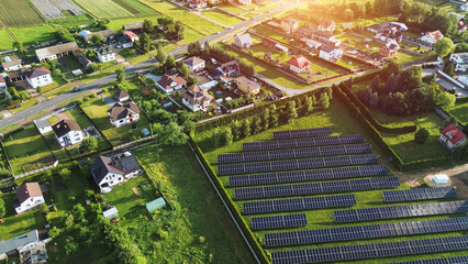 Green Neighborhood with Solar-Powered Homes Aerial View