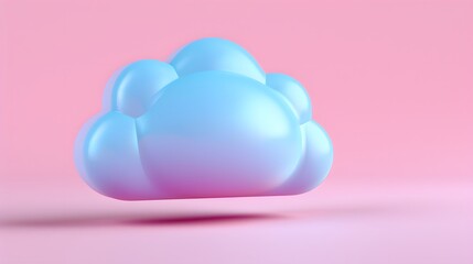 3D rendering of a shiny blue cloud against a soft pink background, representing innovation and technology concepts in a minimalist style.