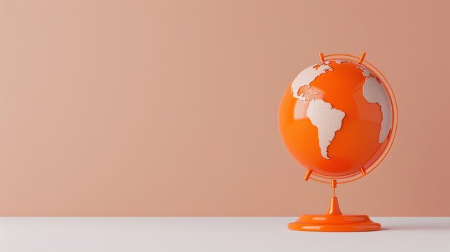 A three-dimensional orange globe on a simple stand, set against a plain background. The image conveys a sense of global awareness and connectivity, with space for customization.