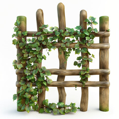 Obraz premium Wooden bar fence overgrown with green plants