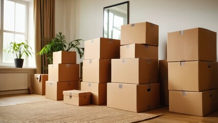 Stack of Cardboard Boxes in a Room.