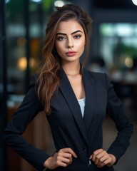 Asian businesswoman headshot in office   young indian corporate manager portrait