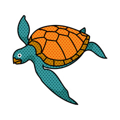 sea turtle halftone hand drawn  color vector illustration