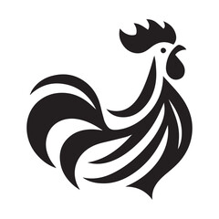 Minimalist rooster logo on a white background