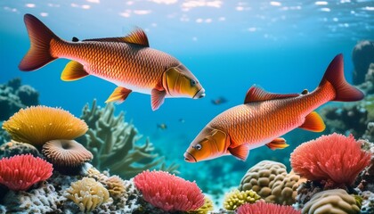 Fototapeta premium Carp fish Graceful Leaps: Carp Fish in a Vibrant Underwater Ballet