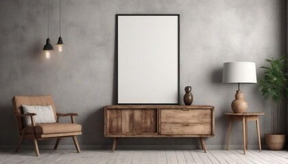 poster wall mockup in interior background with old grunge furniture 3d render 02 create with generative ai