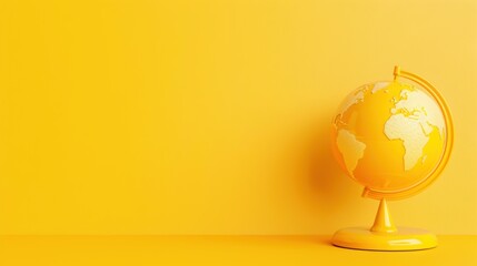 A minimalist yellow globe on a stand, set against a plain background with space for text. This image represents global connectivity and communication in a sleek and modern style.