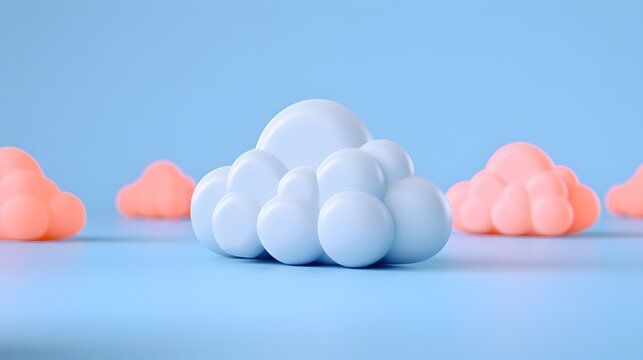 Abstract 3D rendering of colorful cloud shapes against a blue background. Modern design, playful and creative concept.